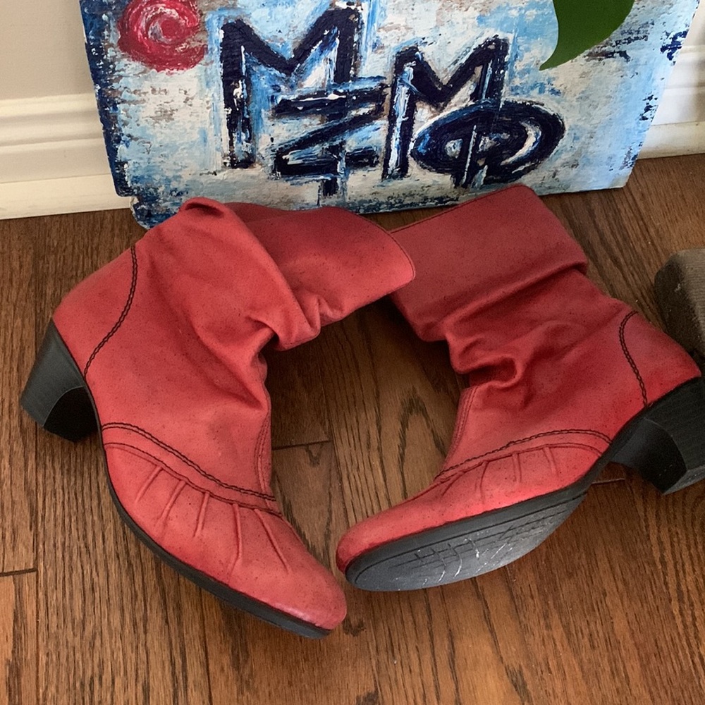 Rieker Speckled Ombré RED Ruched leather Ankle Boots Side Zip Sz 36 - Picture 11 of 16